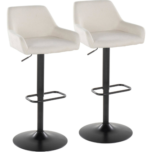 Daniella Adjustable Swivel Bar Stool in Black Metal & Cream Fabric (Set of 2)